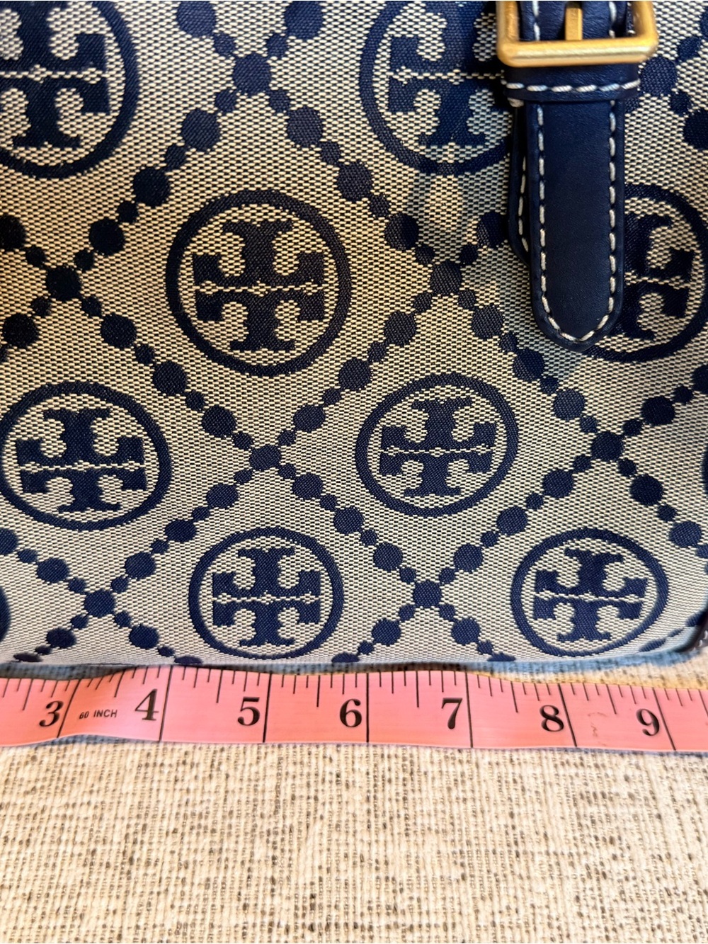 Authentic Tory Burch T Logo Navy and Cream Canvas Satchel with strap. Medium - Picture 14 of 14